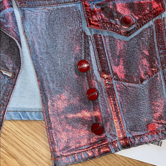 Ganni Red Metaclic Vest Denim Cropped Size 36 or US 6 - Picture 3 of 7